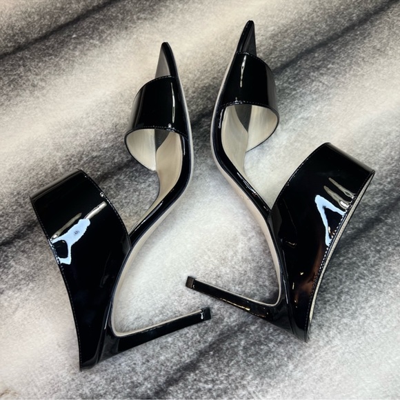 Jimmy Choo Hira 85 mm Black Soft Patent Leather Mule Heels Sandals - Picture 4 of 10